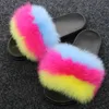 Winter Women Fur Slippers Fluffy Real Fox Slides Cute ry Raccoon Sandals Indoor Flip Flops Ladies Fashion Rainbow Shoes