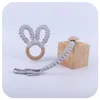 baby rabbit ears Teethers + pacifier clips toy toddler wooden dummy holder braid cotton rope chains