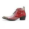 Mężczyźni Sukienka Buty Moda Klub Nocny Casual Lace Up Motocykl Buty Handmade Square Metal Toe Buty Wieczór Party Botki Buty