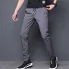 Sommarbyxor Herr Skinny Stretch Koreanska Casual Slacks Slim Fit Chino Elastisk midja Joggerklänning Byxor Man Svart Blå X0615