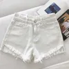 Kvinnor Sommar Mode Tassel Jean Denim Shorts Tvättade Distressed Jeans Ripped Casual Korea Zipper Fly Sexy 210708