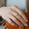 Кластерные кольца натуральные хетские халцедонские овальные отверстия регулируемое кольцо китайский уникальный древний золотой ремесло прохладный ветер шарм женские украшения