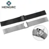 HENGRC 16 18 20 22 24mm Watch Band Strap Stainless Steel Women Watchbands Silver Black Metal Bracelet Double Clasp Accessories