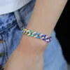 Summer selling colorful jewelry Neon rainbow enamel Ice out cz 11mm Miami cuban link chain women bracelet 210609