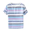 Männer T-shirt Gestreifte Kurzarm T-shirt 100% Reinem Leinen Oansatz Tops Sommer Casual Trend T-shirts Männliche Mode Kleidung 210601