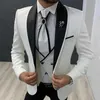 White Slim fit Wedding Tuxedo for Groomsmen 3 piece Men Suits with Black Pants Man Fashion Set Jacket Waistcoat Boyfriend Suit X0909