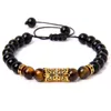 Tiger Eye Stone Pärlor Armband Flätat Rope Justerbar Black Onyx Charm Healing Balance Beaded Armband för män Kvinnor Smycken