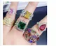 Fashion heavy industry luxury micro-inlaid colorful zirconium rings gorgeous crystal 925 silver gem explosion ring Joker jewelry wholesale