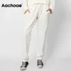 Aachoae Solid Full Length Pants Women Drawstring Office Casual Trousers Pleated Soft Sport Style Pencil Pants Female Ropa Mujer Q0801