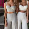 Beyaz İki Parçalı Set Kadınlar Knited Trailtsuit Slegises Straplez Crop Tip ve Pantolon Seksi 2 Parça Setleri Kadın Kıyafetleri2622636