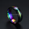 Groove Ring Band rostfritt stål Blue Rainbow Finger Contrast Color Rings for Women Men Fashion Jewelry Will and Sandy