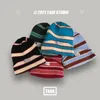 slouchy beanie for men Striped knitted autumn and winter cloth label woolen hat student cold hats