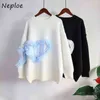 Neploe Love-Heartパッチデザインセータープルオーバー女性特大緩いニットトップスMujer 2021長袖セーター外装トップY1110