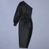 Kobiety Sexy Moda High Street Split Black Leather Party Dress Eleganckie Celebrity Evening Night Club 210527