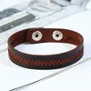 Broderare läderarmband knapp justerbar armband manschett för kvinnor män mode smycken