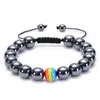 LGBT Rainbow Bead Gay Pride 10mm Turquoise Strand Black Lava Stone Bracciale con perline intrecciate per donna Uomo Yoga Buddha Energy Jewelry