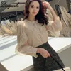 Dingaozlz fashion long sleeve lace tops elegant female lace stitching casual blouse korean women shirt 210226