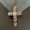 17.5 "Shell Pearl Cubic Zirconia Micro Pave Necklace Virgin Mary Cross Pendant Necklacereligious Style For Women Girl