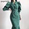 Mode femmes Maxi solide robe Eleagnt bureau dame Chic coréen moulante robes Slim Double boutonnage Vestidos 210601