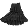 Jupes longues midi femmes jupe maxi goth lolita hiver taille haute asymétrique bas froncé volant noir 210529