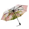 Bellissime rose rosa e ombrello a farfalla Rain Women Gift Tre ombrelli pieghevoli Ombrello da viaggio portatile automatico antivento 210223