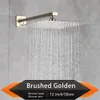 Rozin Brushed Golden Rainfall Shower Head Bathroom 8/10/12" Ultrathin Style Top Shower Head with Wall Mounted Shower Arm 200925