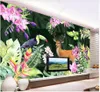 Aangepaste foto Wallpaper 3D Muurschilderingen Wallpaper Hand geschilderde aquarel bladeren bloemen tropisch regenwoud herten tv achtergrond muurpapieren decor