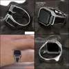 Solitaire Ring Rings Jewelry Genuine Solid 925 Sterling Sier Turkish For Men Black With Stone Square Natural Onyx Vintage Male Anelli Y1119