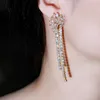 Iskrzasty biały Cubic Cyrkon Długie Dangle Tassel Drop Kolczyki Dubaj Indian Złoty Kolor Kobiety Wedding Jewelry CZ777 210714