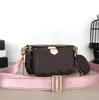 Fashion three item bags Cross Body Leather shoulder diagonal bags Brown flower matching boys messenger bag Cell Phone Pocket Separate zipper purse