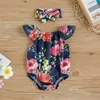 Ensemble body et bandeau à imprimé floral d'été pour bébé fille One Pieces 210528