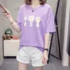 プラスサイズの綿韓国のTシャツの女性服夏のトップスTシャツ半袖カジュアル花柄ゆるいティーシャツFemme 210604