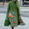 Zarif Sonbahar Sokak Lady Uzun Hırka Mont Moda Çiçek Baskı Cep Uzun Kollu Ceket Kış Kadınlar Blend Yün Ceket 220107