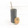 16 Unzen Glas Becher Saft Tasse Milch Tassen mit Silikonhülse Bambus und Stroh umweltfreundlich Neuheit Becher Weinflasche Büro Auto Panda Drinkware C0117