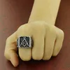 Livres Masons Masons Anéis Masonic Aço Inoxidável Retro Retro Antique Prata Compass Quadrado Freemason Signet Ring Freemasonry Fraternal Associação Masculina Jóias