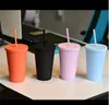 16oz acryl tuimelaars matte kleuren 16 oz plastic beker met gekleurde deksel en stro dubbele wandwater fles bpa drankdranken c5718329