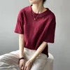 Kvinnors t-shirt Bomull Kvinnor 2022 Spring Korean Loose Tee Students Round Collar Solid-Color kortärmad topp