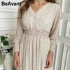 Beavant Women Floral Print Dress Eleganckie Kobiety Flare Rękaw A Linia V Neck Sash Dress High Waist Work Wear Office Lady Dress 210709