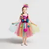 レインボースウィートキャンディーの妖精の女の子の誕生日衣装子供レインボーロリポップの花弓チュチュドレスとカーニバルパーティーのためのヘッドバンド210303