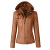 Damenjacken Damenmode Mit Kapuze Lederjacke Motorradmäntel Straße Weibliche Tops Winter Dame Casual Slim Fit Einfarbiger Mantel