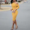 Kılıf Ince Bodycon Elbise Kadın 2020 Sonbahar Uzun Kollu Slash Boyun Kapalı Omuz Seksi Elbise Parti Elbiseler Vestidos Sarı Y0706