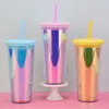 Rainbow Acrylic Tumblers 16oz 24oz Plastic Tumblers met Deksels en Corlorful Rietjes Dubbele Muur Sippy Cup met Gratis Stro Herbruikbare Cup