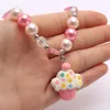 Chicas Pink Pearl Collar de cuentas Pulseras Pasteles Charm Colgante Chokers Para Niños Bebé Juego Elástico Conjunto Regalos