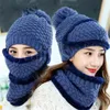 Wholesale ladies winter warm three-piece hat mask and scarf set winter knitted warm mask hat and scarf set DB192