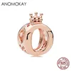 Anomokay 100% argento sterling 925 mix stile oro rosa corona fiore robot cuore fai da te fascino branello Pandora braccialetto gioielli S925