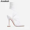 Jurk schoenen aneikeh vrouwen zomer sandalen sexy open teen hoge hak mode massief enkelband cross gebonden feestschoen Nieuw groen paars 220303