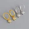 Andywen 925 Sterling Silver Star Pendientes Vintage CZ Zirkonia Zirkoon Hoop Oorbellen Cirkel Oorbel Rock Punk Femme 210608