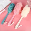 Bath Flower Long Handle Shower Brush Large Soft Bubble Net Massage Skin Cleaning Bathroom Supplies 3color 60pcs T500491