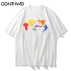 Tees Shirt Sommar Män Streetwear Harajuku Earth Karta Skriv ut Kortärmad T-shirts Bomull Casual Hip Hop Loose Tshirt Toppar 210602