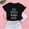Women's T-Shirt Dog Mother Wine Lover Mom Mama Tshirt Funny Graphic Women Kawaii Short Sleeve Top Tees Cotton O Neck Casual Shirts